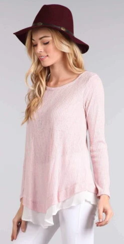 Chris And Carol Knit Sweater With Chiffon Detail In Pink 1601066T -Meer Traum Geschaft chris and carol1601066T BABYPINK 64 0057ad71 7760 4144 bf1c d087f4ec166f