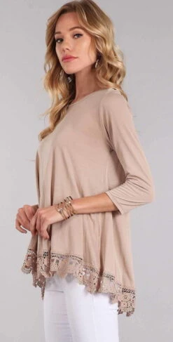 Chris And Carol Lace Bottom Trim With 3/4 Sleeves In Beige CTB018 -Meer Traum Geschaft chris and carolCTB018 BEIGE 20 6d6abbd1 42d4 4f77 a06f d1b21512980b